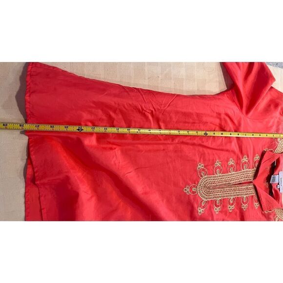 Theme Women's Silk Blend Embroidered 3/4 Sleeve Tunic Blouse Orange Size Medium - Picture 10 of 10